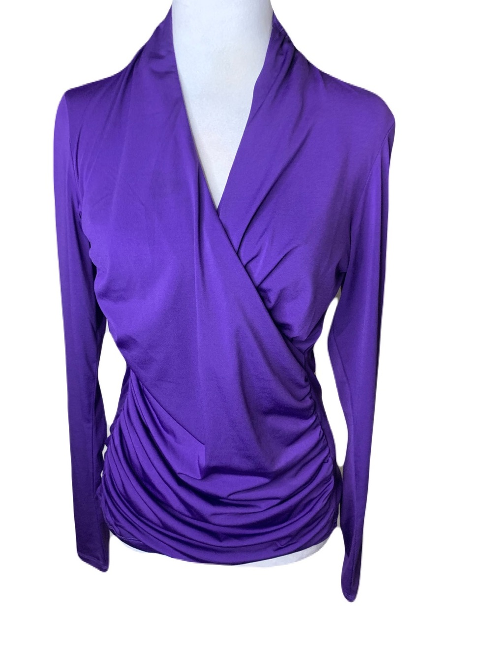 Ichi Women’s Size Medium Purple Surplice Faux Wrap V Neck Long Sleeve Top